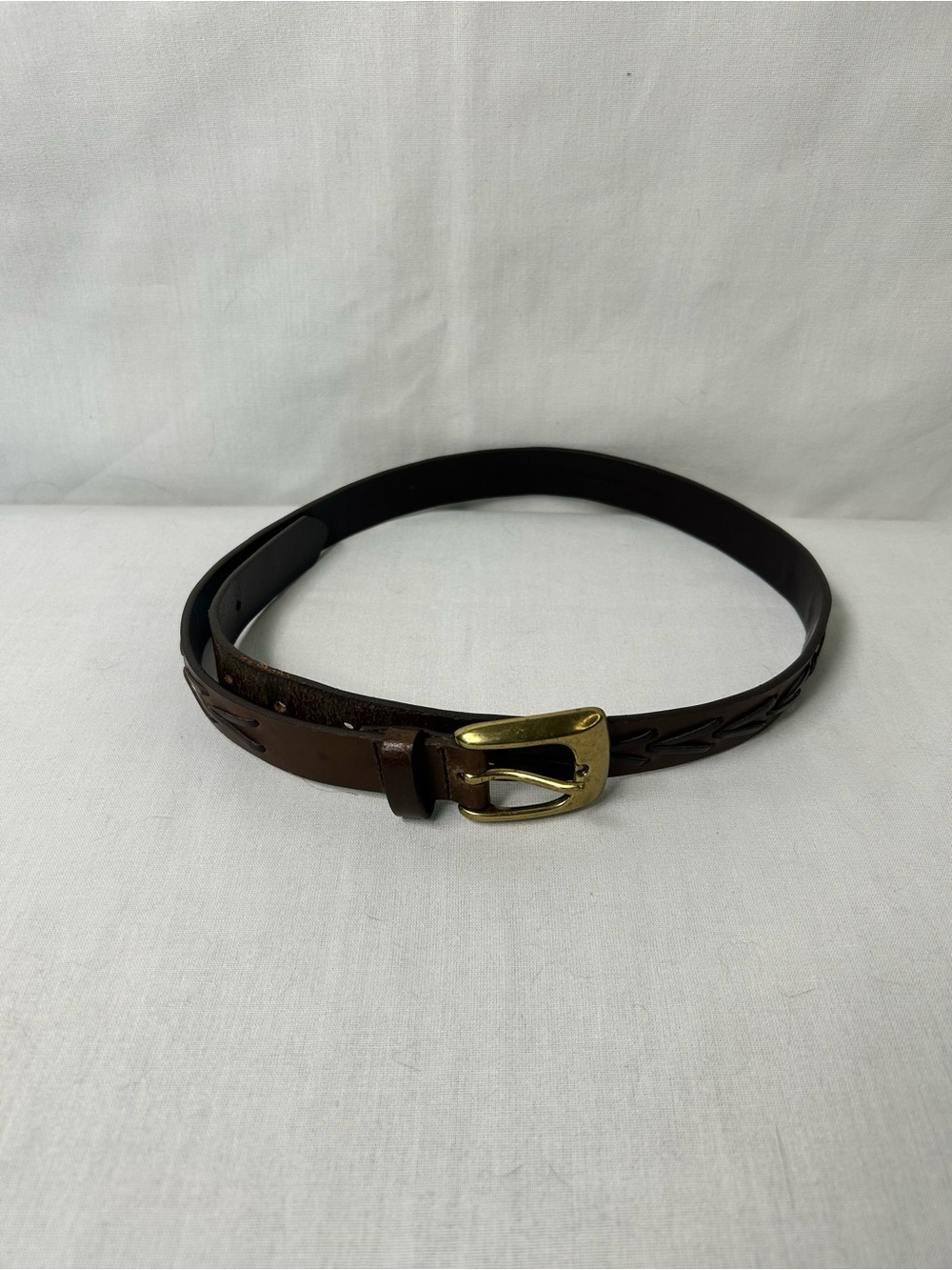 Classic Braided Brown Leather Belt with Brass Buckle